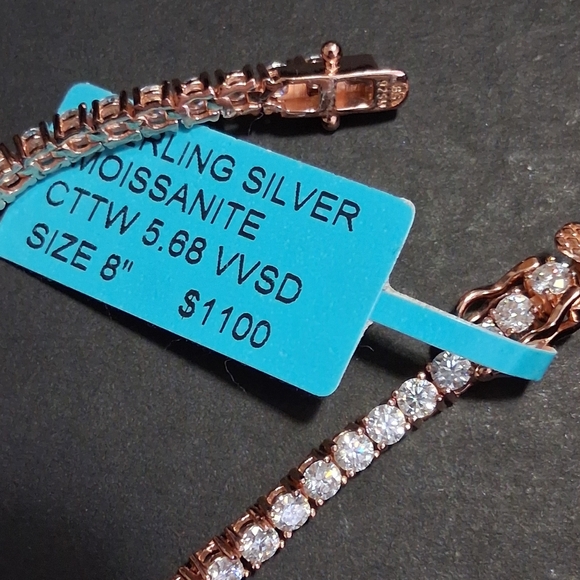 Rose Gold Over 925 SS Moissanite Diamond Tennis Bracelet - Picture 3 of 7
